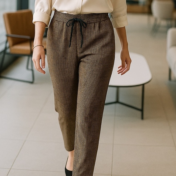 Cleo Houndstooth Slim Trousers with Drawstring Waist  M - Picture 2 of 9